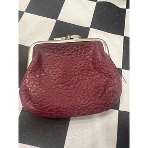 Vintage Burgundy Textured Leather Coin Purse Kiss Clasp Small Wallet Pouch Rolfs